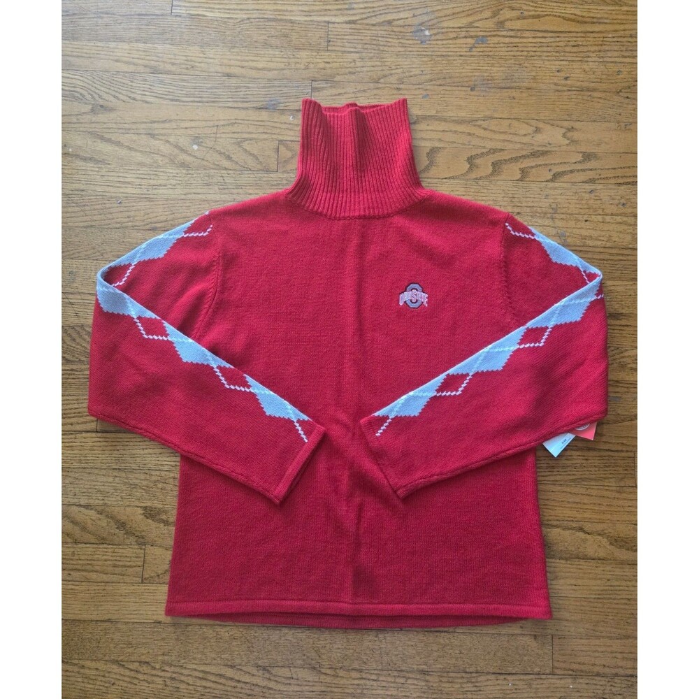 Vtg Castless Sport Womens Ohio State Argyle Knit Turtleneck Sweater XL NWT